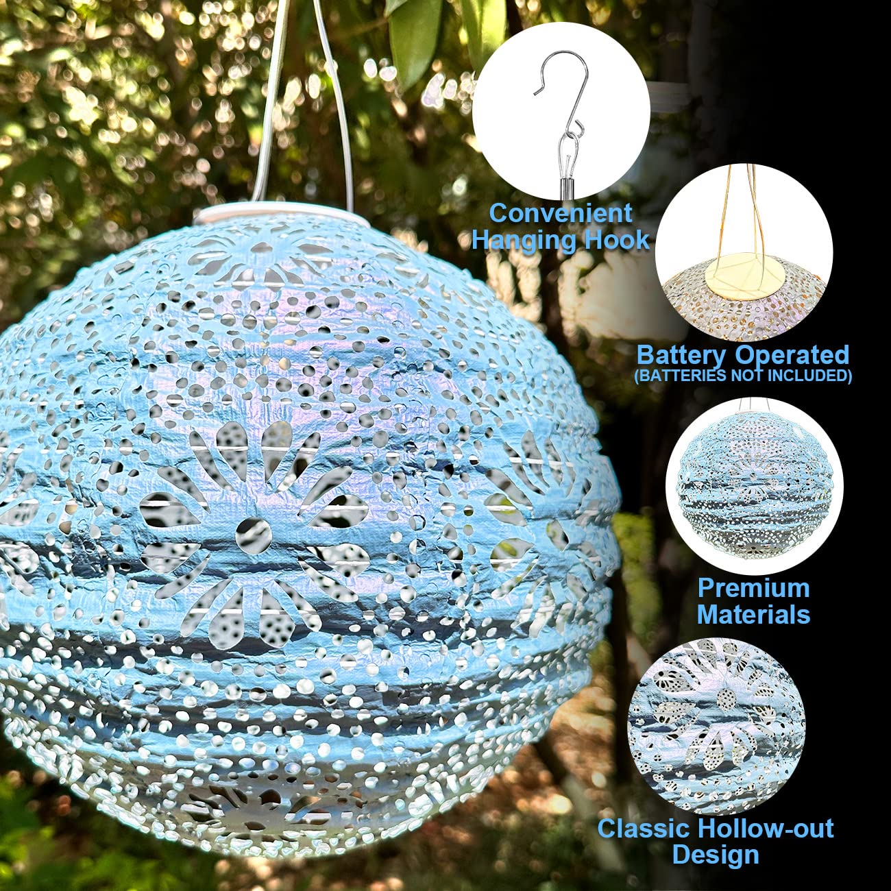 Paper Lanterns with Lights, 12'' Battery Operated LED Chinese Boho
